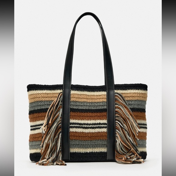 Zara Handbags - Zara limited edition stripped knit fringe shopper bag
